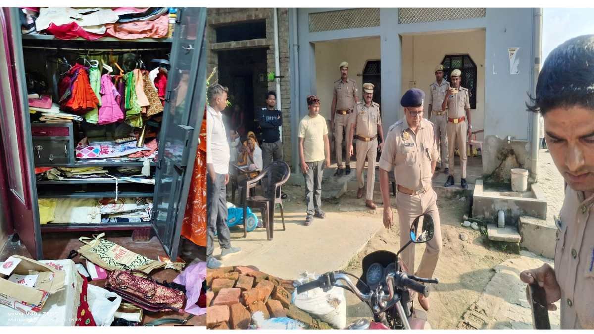 Chori Mishrouliya Teebar Gaon,Broken almirah after burglary in Tiwar village Siddharthnagar, ASP Prashant Kumar Prasad inspecting burglary spot in Tiwar village, Police investigation after double burglary in Mishrauliya Siddharthnagar,
